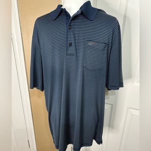 Greg Norman navy blue striped golf polo shirt in XL